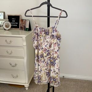 Mini Floral Spaghetti Strap Dress with Ruffle Neck